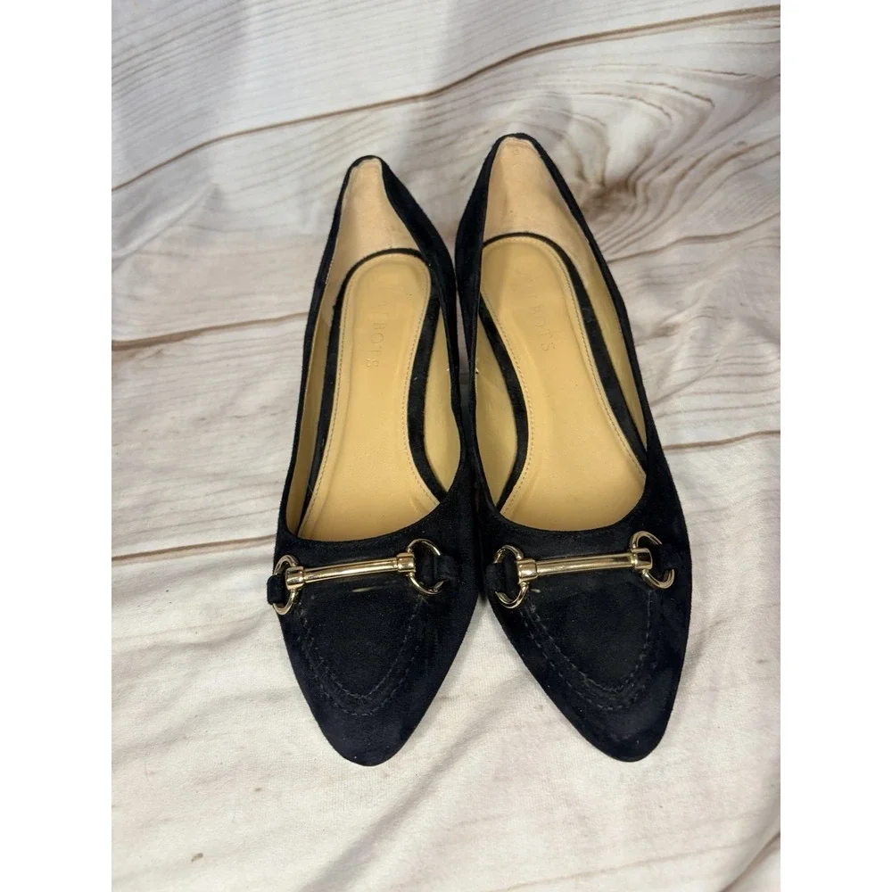 Talbots Black Suede Leather Wedges Horsebit Size‎ 7M Classic Timeless